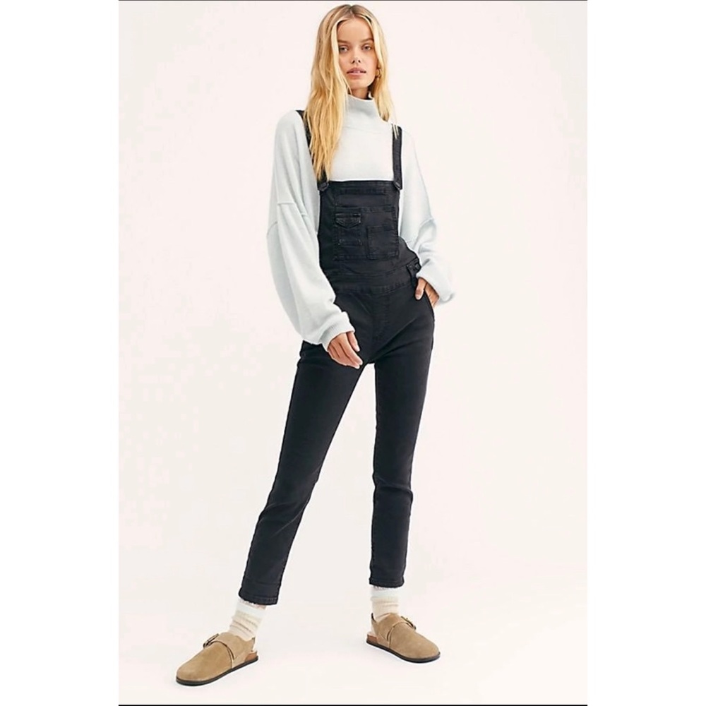 Free People Black Denim Overalls